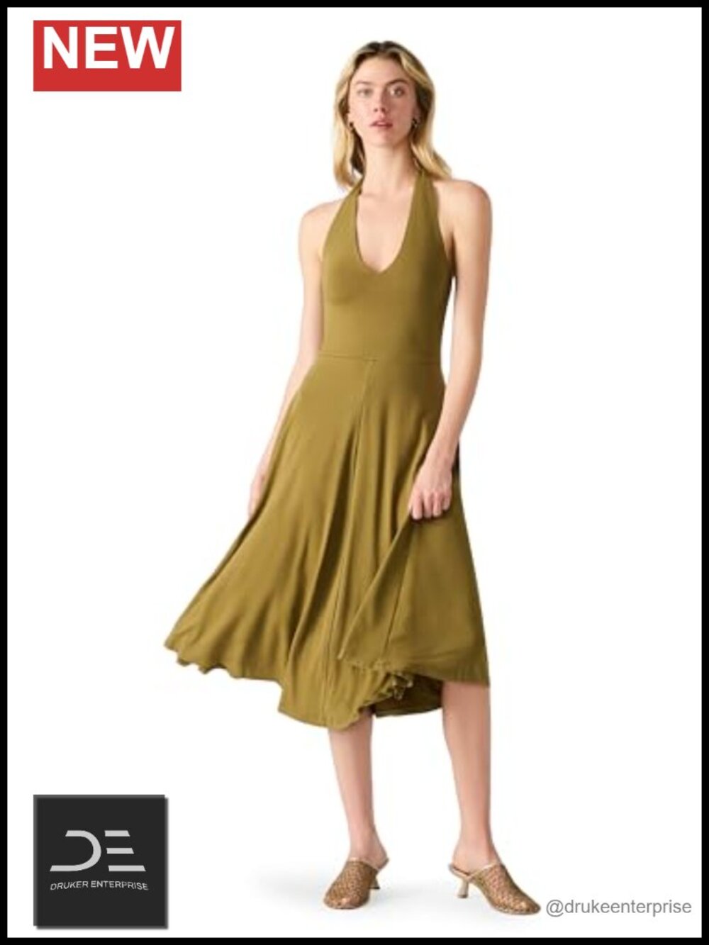 Steve Madden Hazel Halter Midi Dress A-Line Backless Party Formal